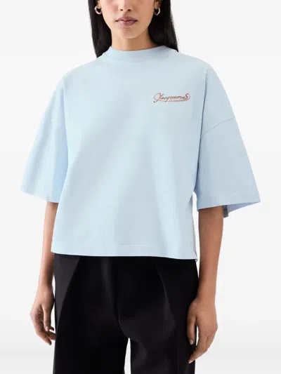 Jacquemus Le T-shirt Corto Logo-embroidered Cotton T-shirt In Blue