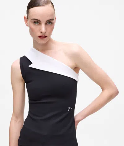 Karl Lagerfeld Karl Dna Asymmetric Lapel Top In Black