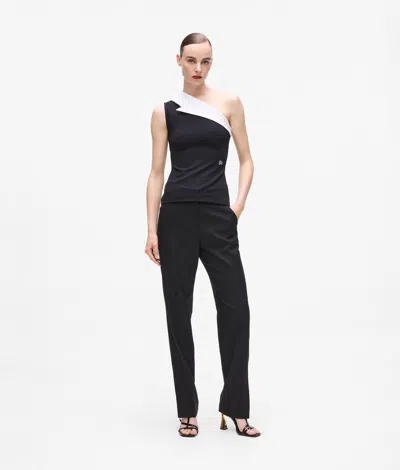 Karl Lagerfeld Karl Dna Asymmetric Lapel Top In Black