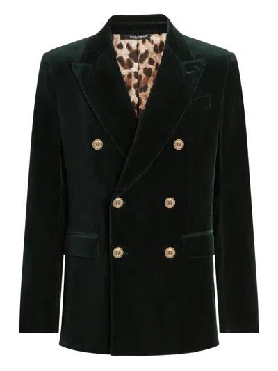 Dolce & Gabbana Double-breasted Sicily Light Cotton Velvet Jacket Clothing In Green