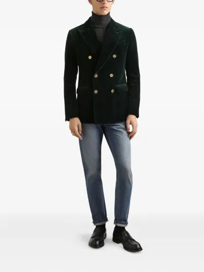 Dolce & Gabbana Double-breasted Sicily Light Cotton Velvet Jacket Clothing In Green