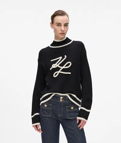 Karl Lagerfeld Turtleneck Autograph Sweater In Black