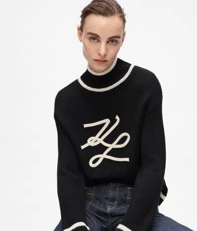 Karl Lagerfeld Turtleneck Autograph Sweater In Black