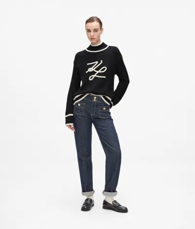 Karl Lagerfeld Turtleneck Autograph Sweater In Black
