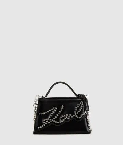 Karl Lagerfeld Small Signature Studded Cross Body Bag In Black
