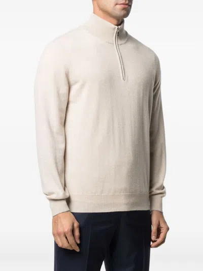 Brunello Cucinelli Half-zip Neutrals Sweater With Fitted Silhouette In Gold