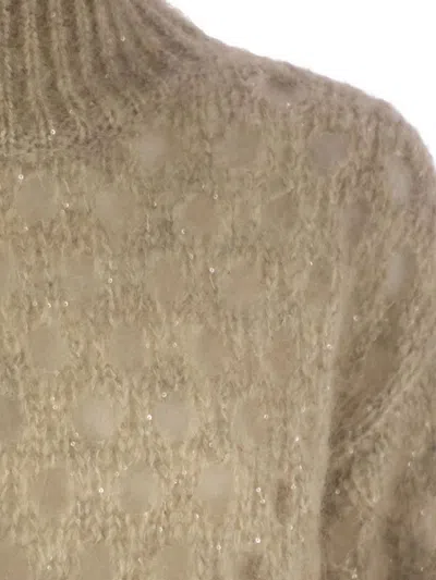 Brunello Cucinelli Women Dazzling Net Turtleneck Sweater Made Of Mohair And Wool Wispy In Gold