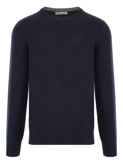 Brunello Cucinelli Fitted Round Neck Sweater In Blue