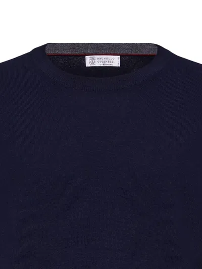 Brunello Cucinelli Fitted Round Neck Sweater In Blue