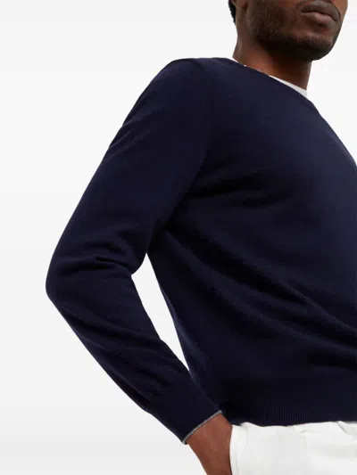 Brunello Cucinelli Fitted Round Neck Sweater In Blue