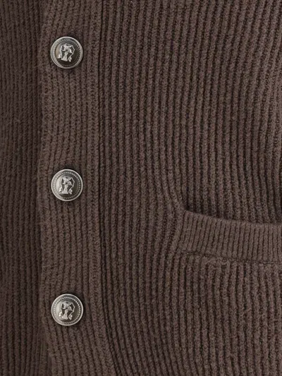 Brunello Cucinelli English Ribbed Knit Cardigan In Brown