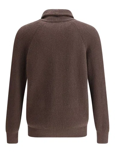 Brunello Cucinelli English Ribbed Knit Cardigan In Brown