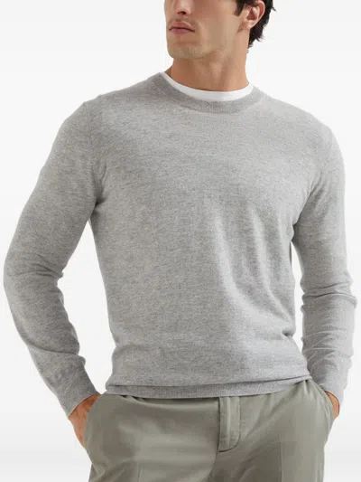 Brunello Cucinelli Ribbed Crew Neck Sweater With Long Sleeves In Gray