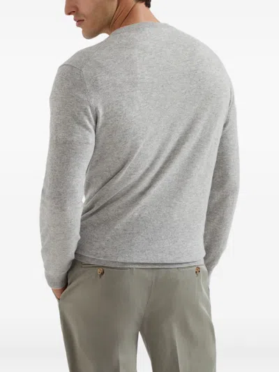 Brunello Cucinelli Ribbed Crew Neck Sweater With Long Sleeves In Gray