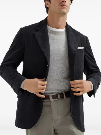 Brunello Cucinelli Ribbed Crew Neck Sweater With Long Sleeves In Gray