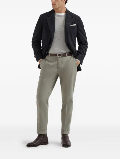 Brunello Cucinelli Ribbed Crew Neck Sweater With Long Sleeves In Gray
