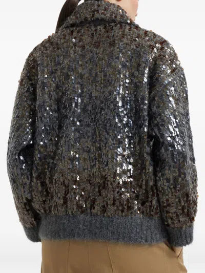 Brunello Cucinelli Mohair-blend Sequin-embellished Cardigan In Gray