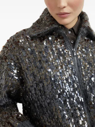 Brunello Cucinelli Mohair-blend Sequin-embellished Cardigan In Gray