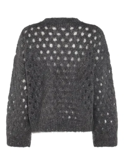 Brunello Cucinelli Open-knit Grey Sweater With Metallic Threads In Gray