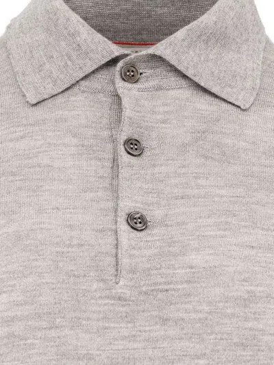 Brunello Cucinelli Long-sleeved Grey Polo With Textured Fabric In Gray