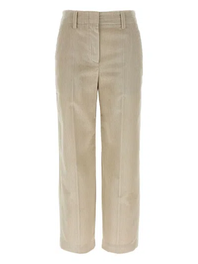 Brunello Cucinelli Beige Corduroy Trousers With Front Zip And Hook Button Closure In Neutral