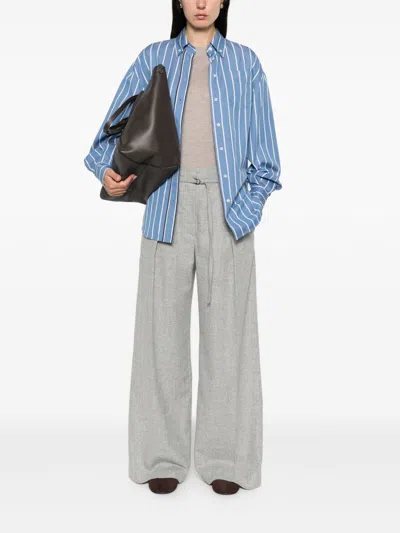 Brunello Cucinelli Wide-leg Light Grey Trousers In Gray