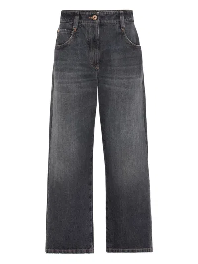 Brunello Cucinelli Dark Grey Classic Five-pocket Trousers With Concealed Fly In Gray