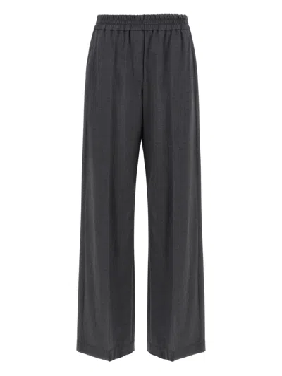 Brunello Cucinelli Relaxed Wide-leg Trousers With Textured Finish In Blue