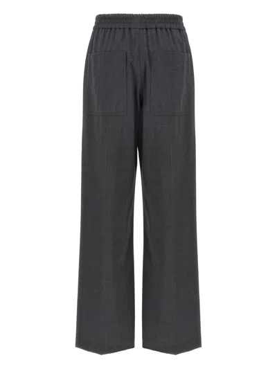 Brunello Cucinelli Relaxed Wide-leg Trousers With Textured Finish In Blue