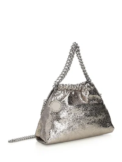 Stella Mccartney Falabella Mini Drawstring Bag Metallic Crackl Handbags Silver