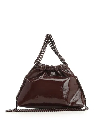 Stella Mccartney Falabella Mini Drawstring Bag Crinkled Patent Alter Mat W/tonal Chain Handbags Brown