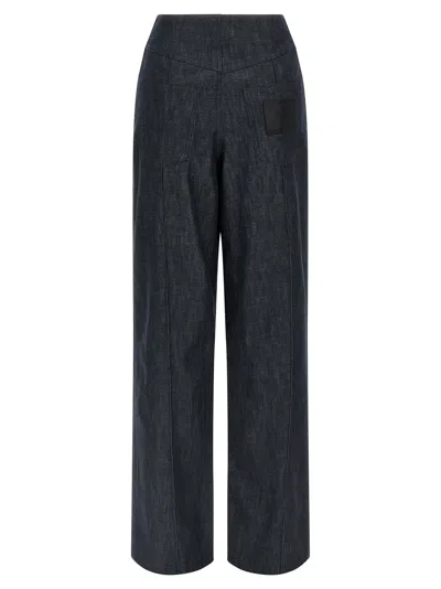 Fendi Light Blue Ff Chambray Pants In Blue