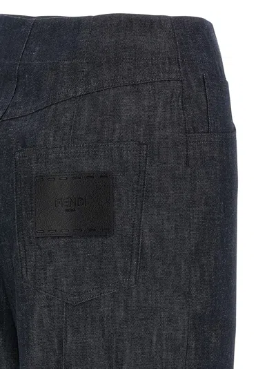 Fendi Light Blue Ff Chambray Pants In Blue