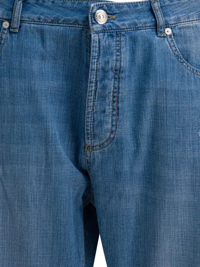 Brunello Cucinelli Belt Loops Distressed Trousers Faded Five-pocket Style In Blue