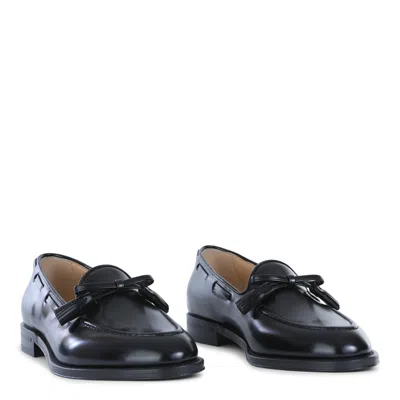 Valentino Bowshire Loafers In Black Glossy Calfskin In Black