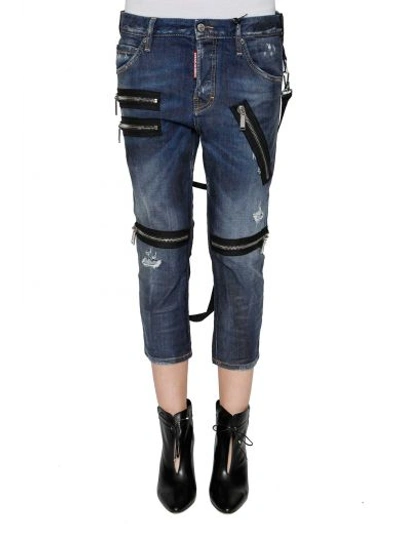 Shop Dsquared2 'cool Girl' Strap Jeans In Blu