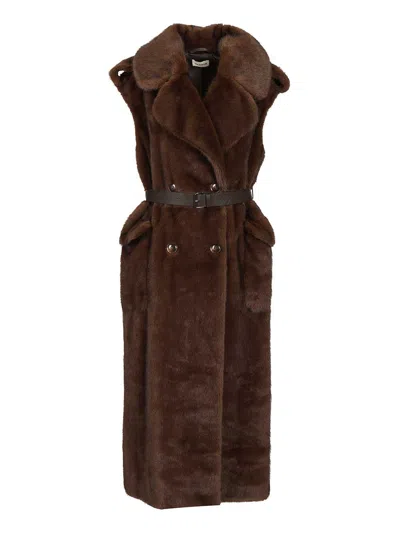 P.a.r.o.s.h Gilet Pelliccia Lungo Jackets Brown In Brown