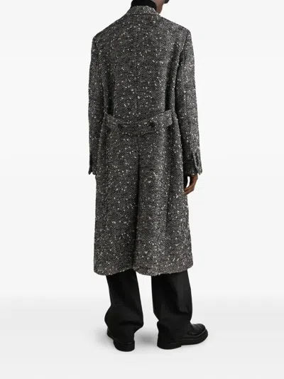 Dolce & Gabbana Herringbone Long Coat Flap Pockets In Gray