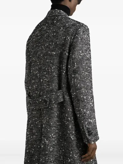 Dolce & Gabbana Herringbone Long Coat Flap Pockets In Gray