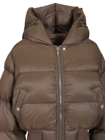 Rick Owens Hooded Jacket Duvet Cropped With Hoodie Coats Brown In Brown