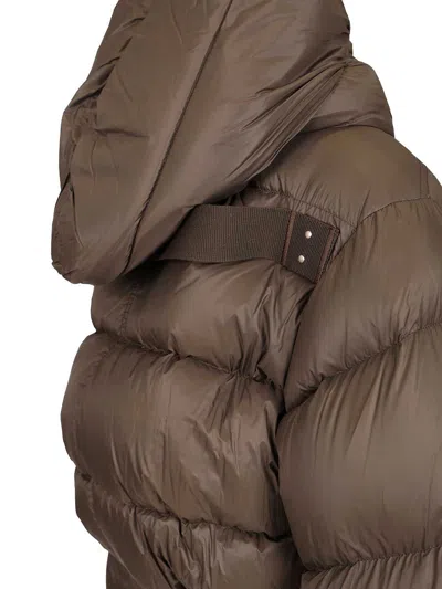 Rick Owens Hooded Jacket Duvet Cropped With Hoodie Coats Brown In Brown