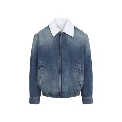Loewe Collar Contrast Zip-up Jacket In Blue