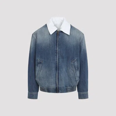 Loewe Collar Contrast Zip-up Jacket In Blue