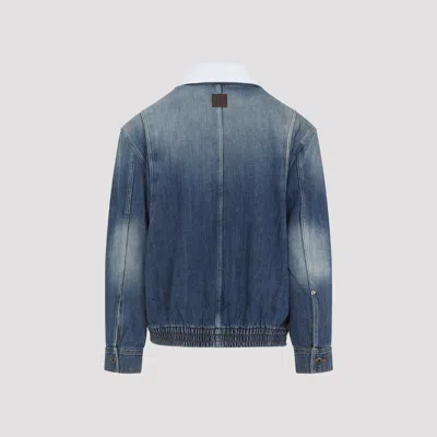 Loewe Collar Contrast Zip-up Jacket In Blue