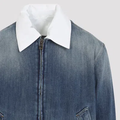 Loewe Collar Contrast Zip-up Jacket In Blue