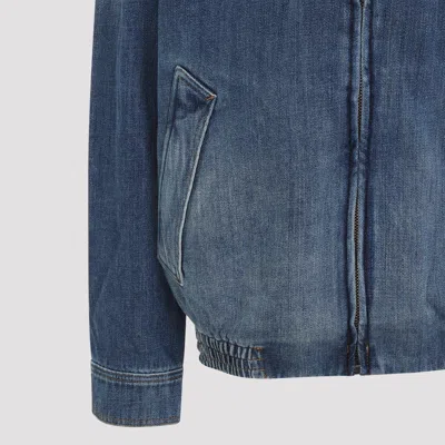 Loewe Collar Contrast Zip-up Jacket In Blue