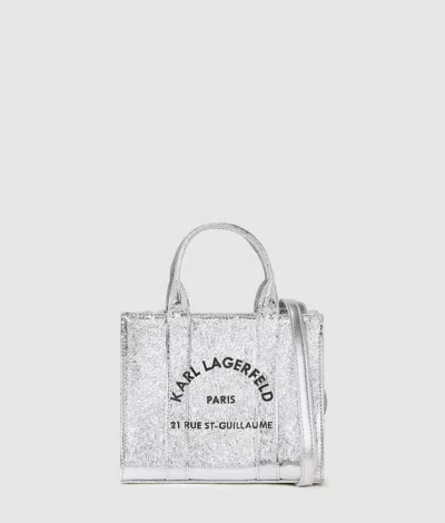 Karl Lagerfeld Rue St-guillaume Mini Metallic Tote Bag In Silver