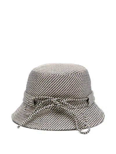 Jacquemus Gadjo Patterned Bow Detail Wide Brim Hat In Gray