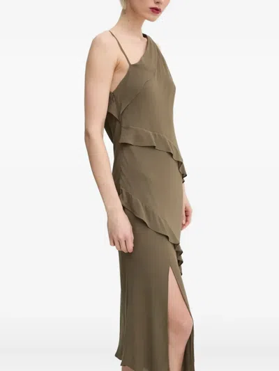 Samsoe & Samsoe Asymmetric Ruffle Midi Dress In Green