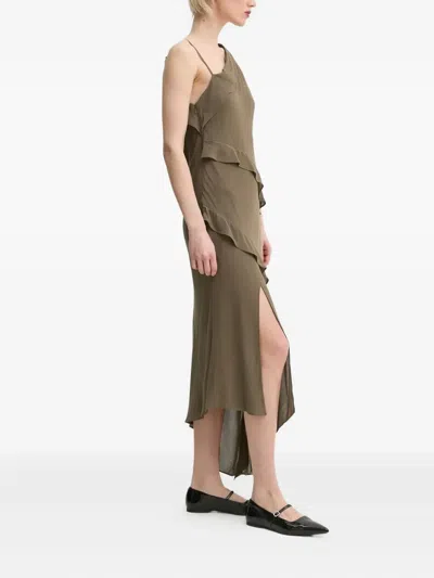 Samsoe & Samsoe Asymmetric Ruffle Midi Dress In Green
